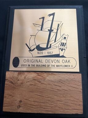 Original Devon Oak Plaque with Mayflower II Graphic - Gold & Wood